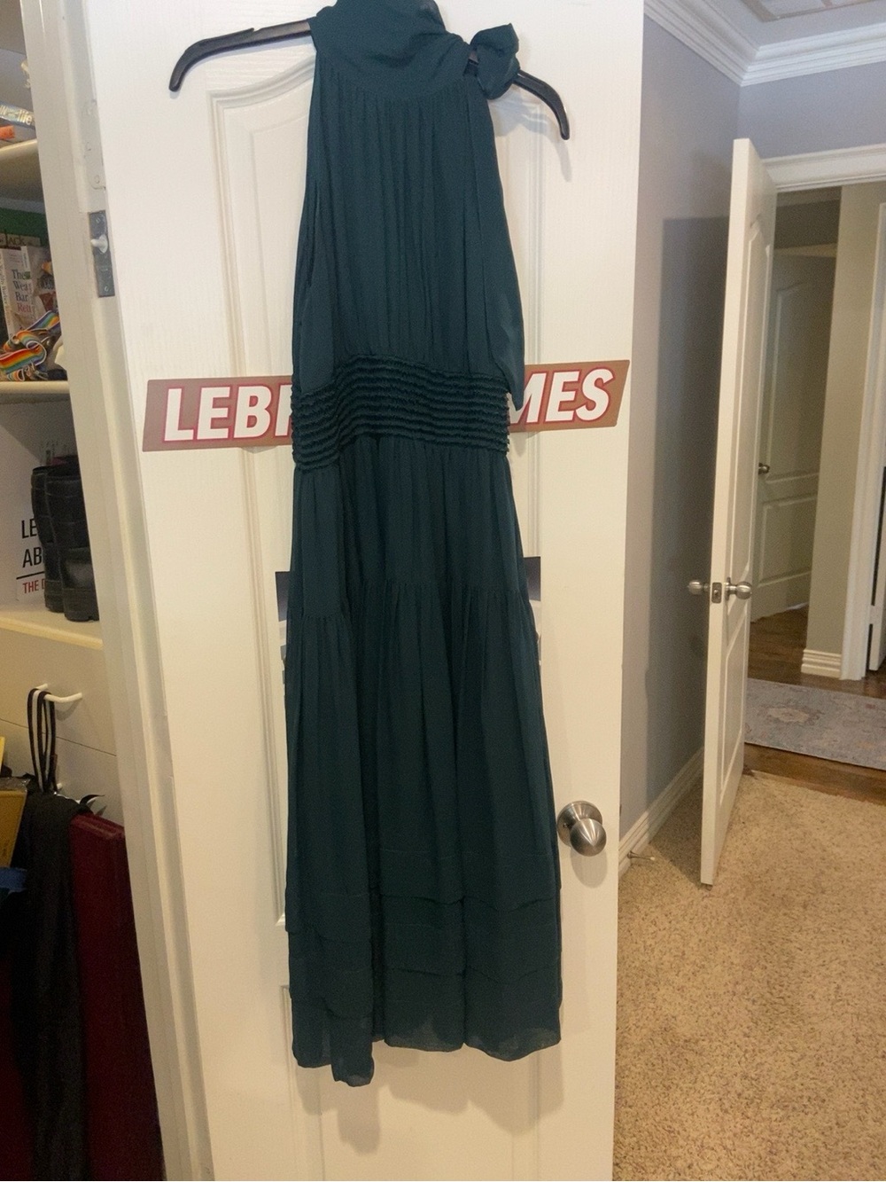 Ulla Johnson Teal Halter Maxi Dress with Waist Pintucks
